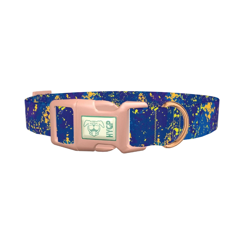 Abstract Blue Paint Dog Collar - plastic rose gold