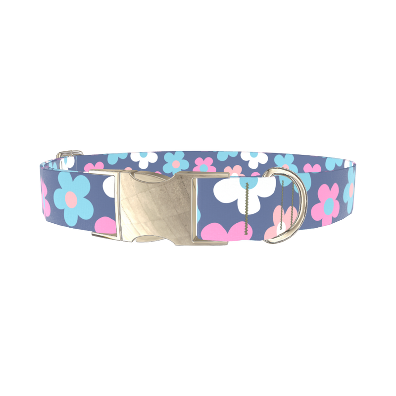 Retro Flower Dog Collar - metal silver