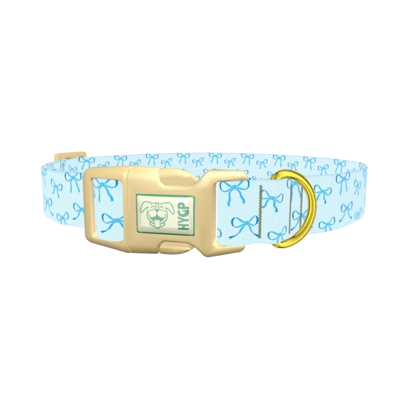 Blue Bow Pattern Dog Collar - plastic gold
