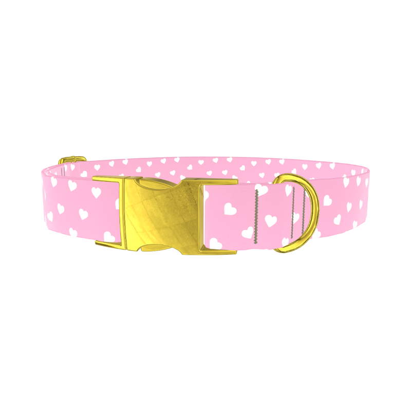 Pink Heart Dog Collar - metal rose gold