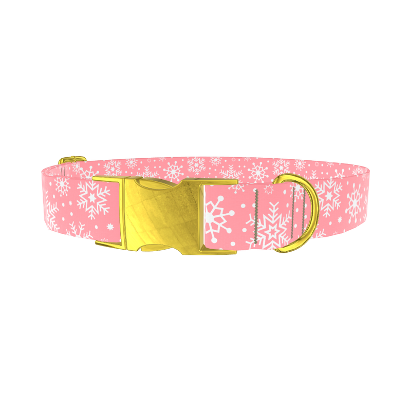 Pink Snowflake Pattern Dog Collar - metal rose gold