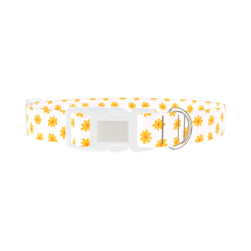 Yellow Daisy Dog Collar - plastic silver