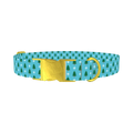 Blue Christmas Trees Dog Collar - metal gold