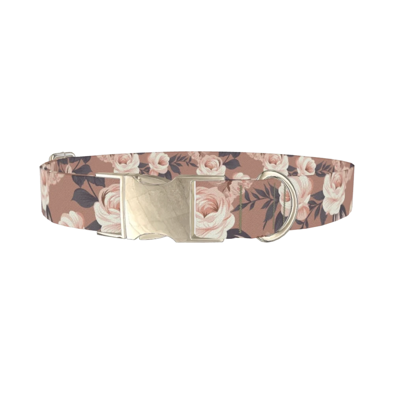 Floral Roses Dog Collar - metal silver