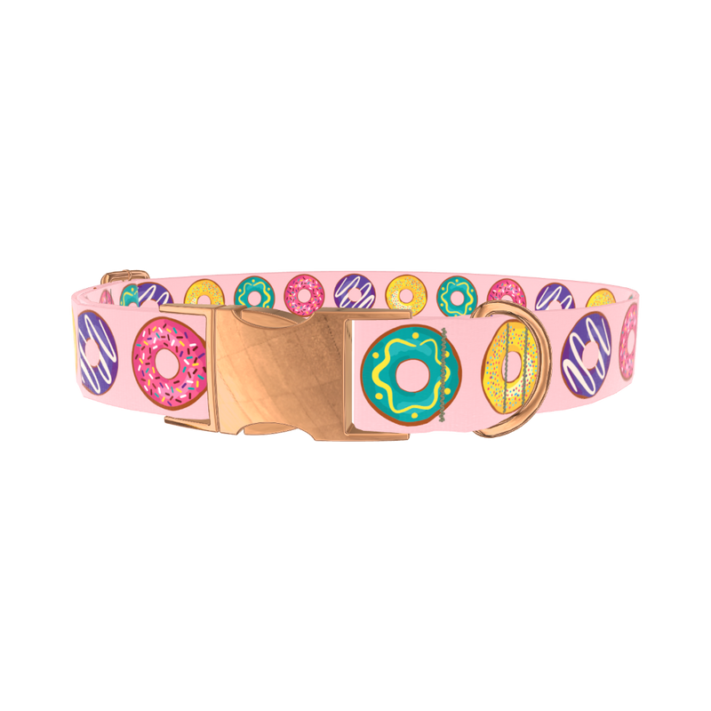 Colorful Donut Pattern Dog Collar - metal rose gold