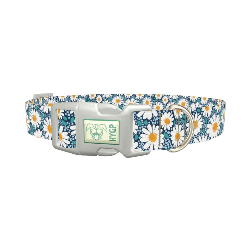 Floral Chamomile Dog Collar - plastic silver