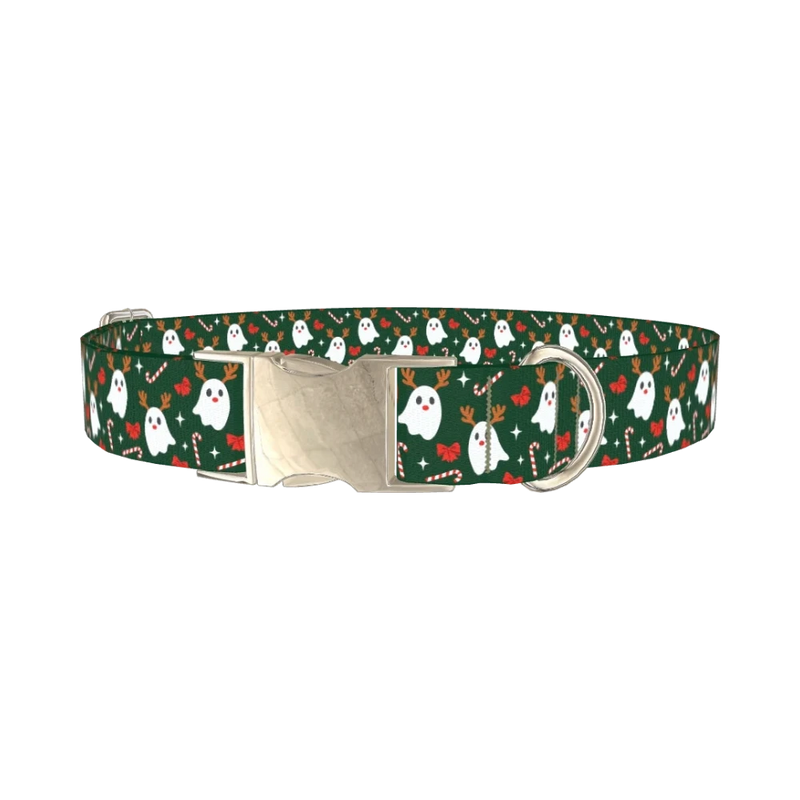 Christmas Ghost Deer Dog Collar - metal silver