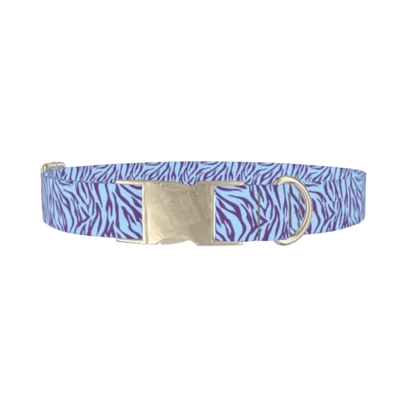Zebra Stripe Dog Collar - metal silver