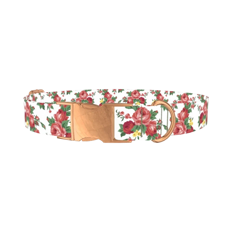 Pink Rose Garden Dog Collar - metal rose gold