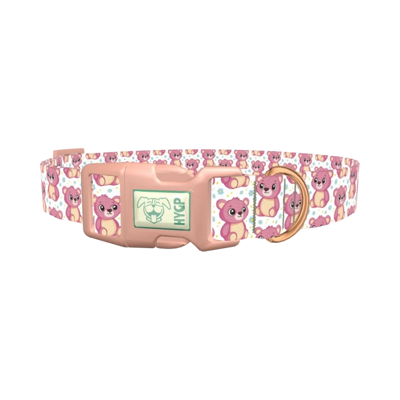 Pink Teddy Floral Dog Collar - plastic rose gold
