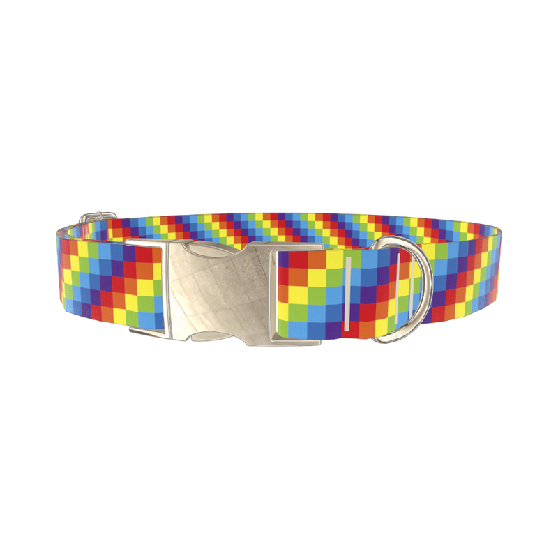 Rainbow Checkered Dog Collar