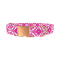 Pink Spiral Tie-Dye Dog Collar - metal silver