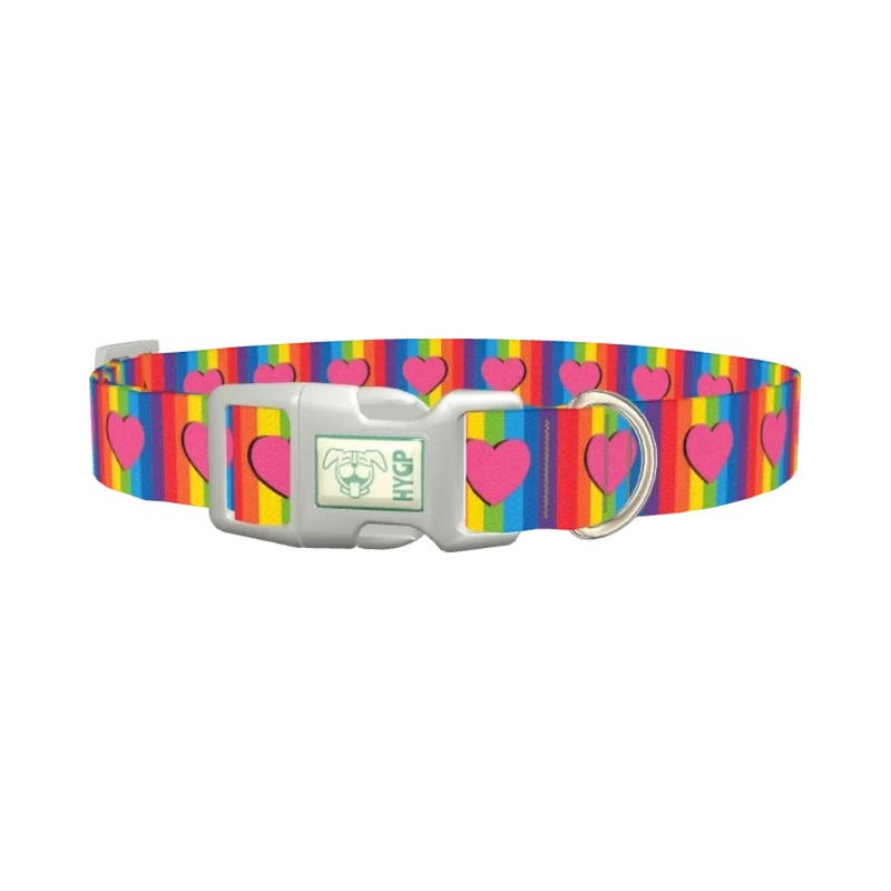 Rainbow Heart Dog Collar - plastic silver