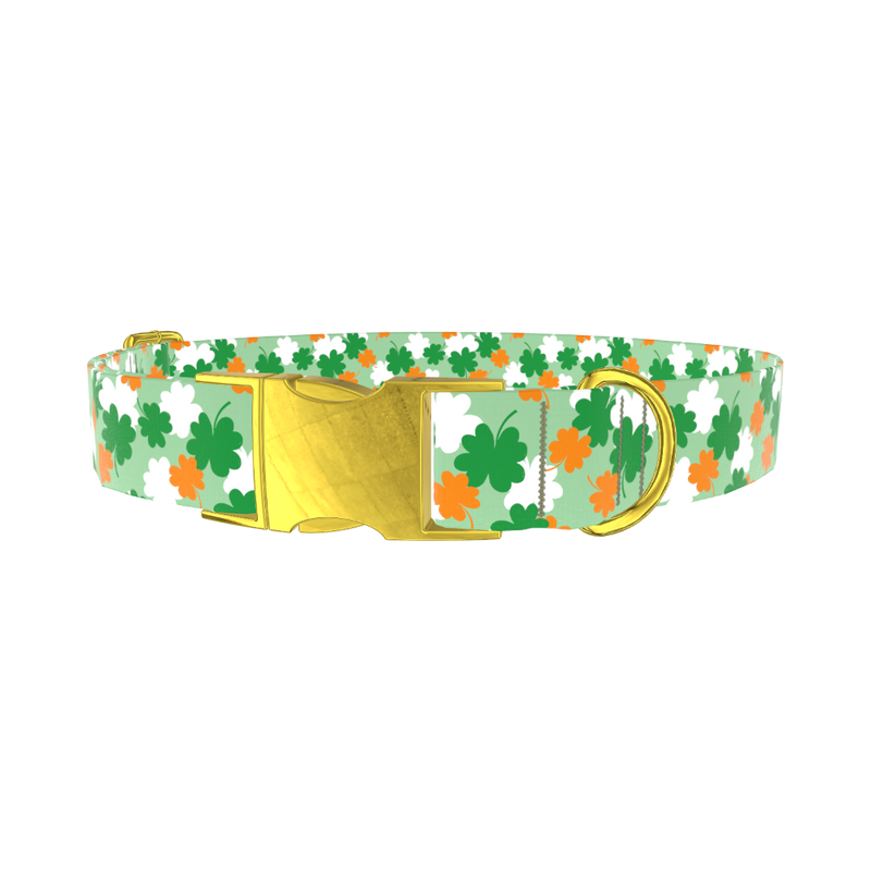Lucky Clover Pattern Dog Collar - metal rose gold