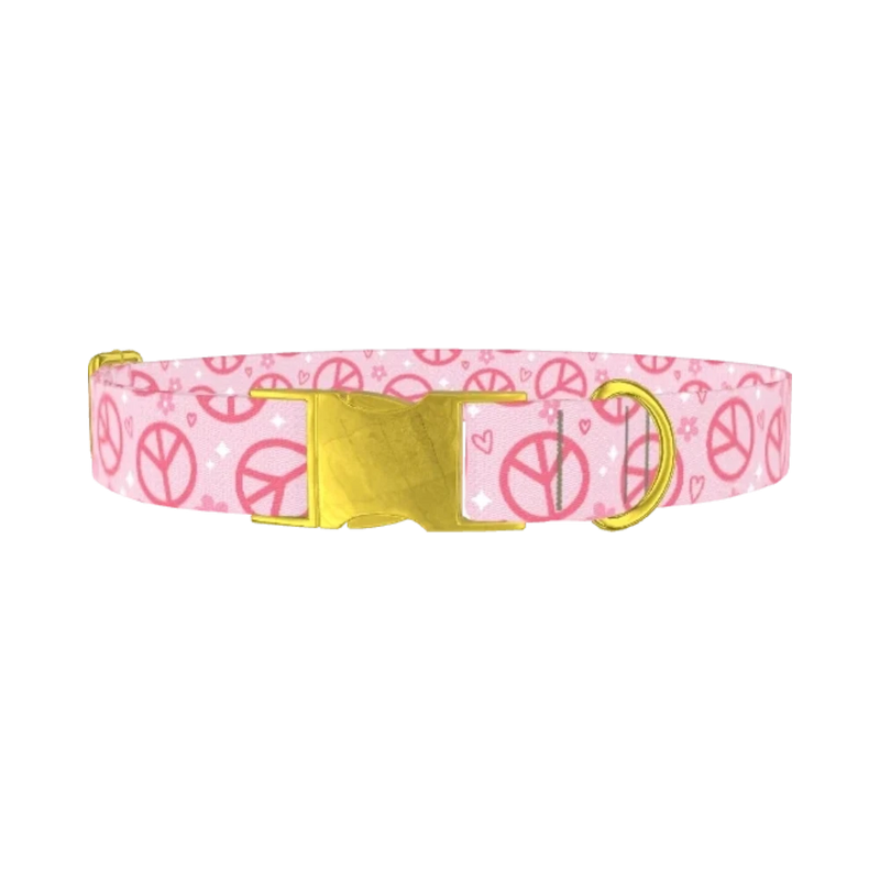 Peace Flower Dog Collar - metal gold