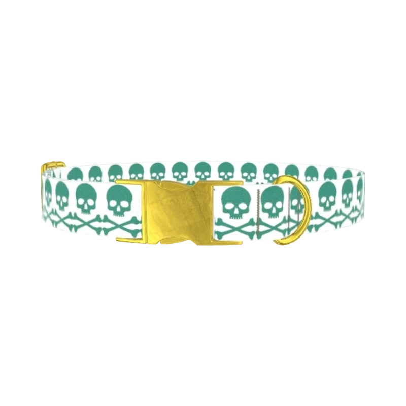 Skull and Crossbones Dog Collar - metal gold