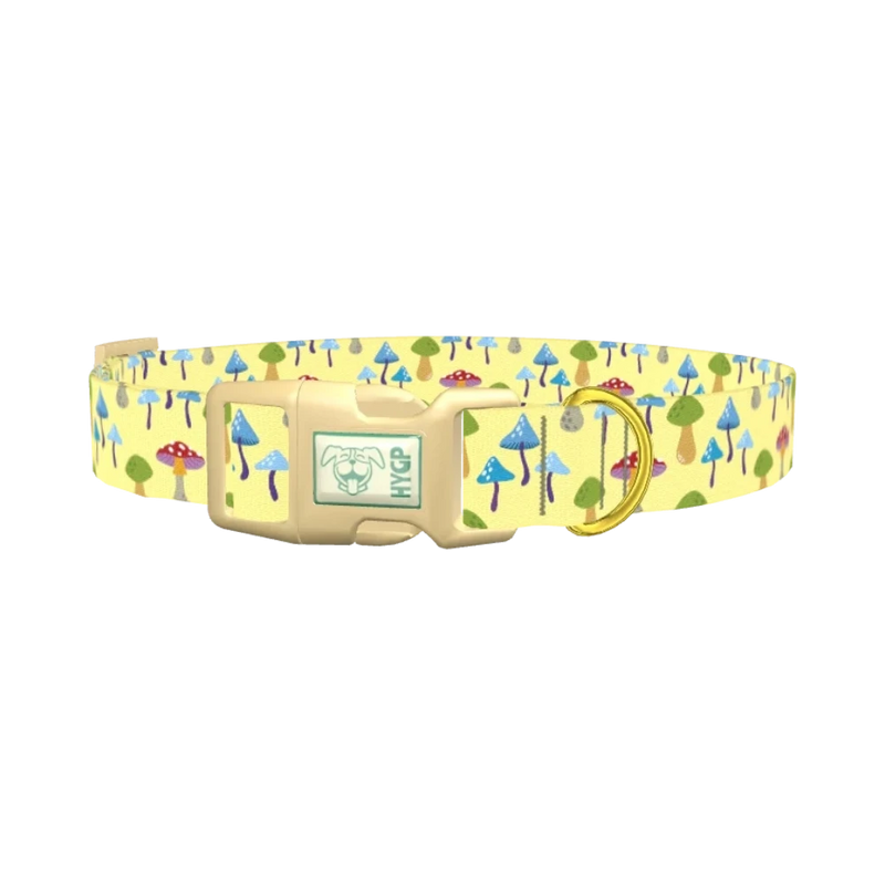 Colorful Mushroom Forest Dog Collar - plastic gold