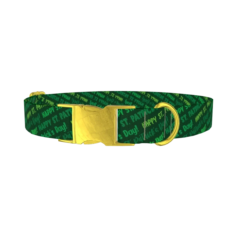 St. Patrick's Day Text Dog Collar - metal gold