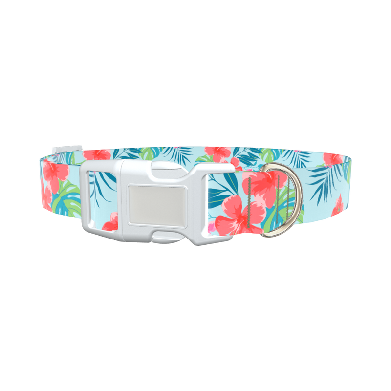 Multi Floral Hibiscus Dog Collar - plastic rose gold
