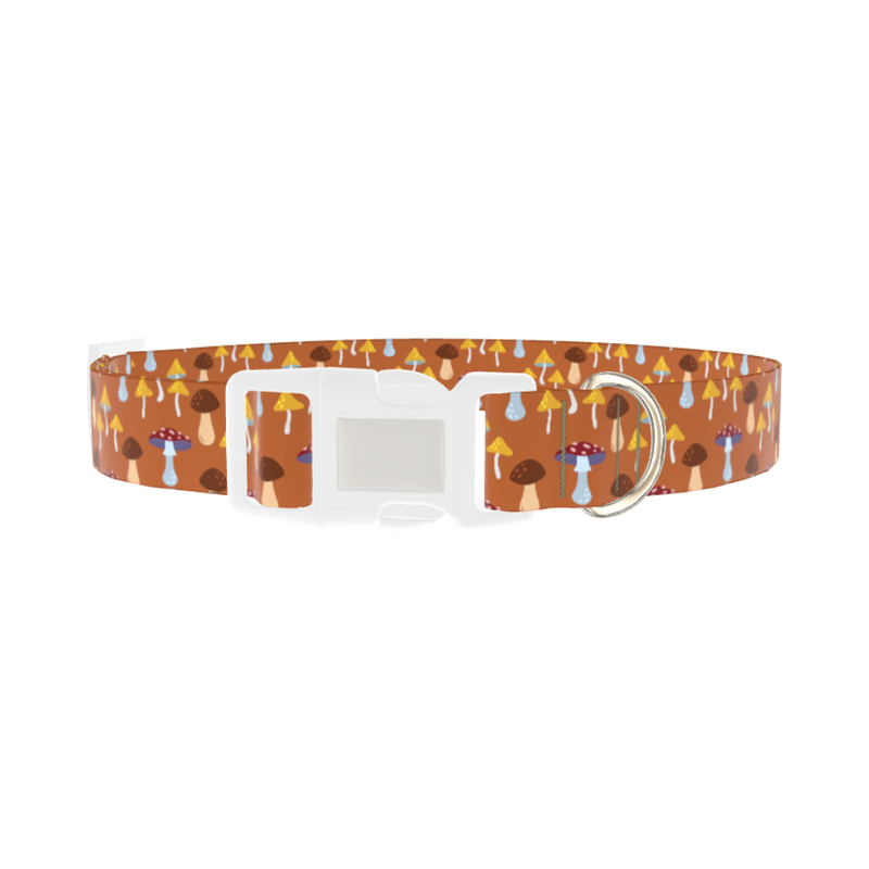 Autumn Mushroom Dog Collar - plastic silver