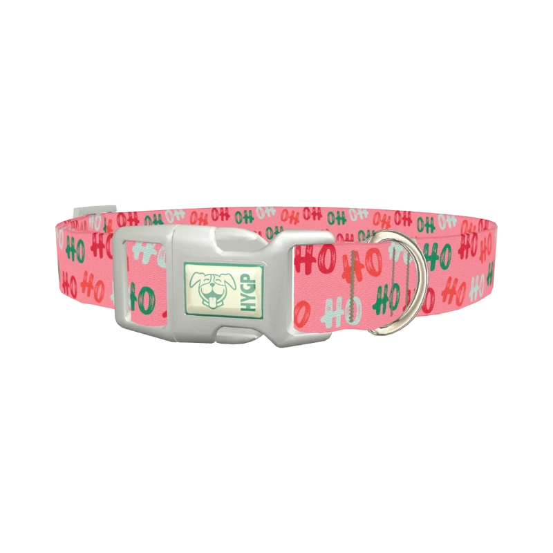 Christmas Ho Ho Pink Dog Collar - plastic silver