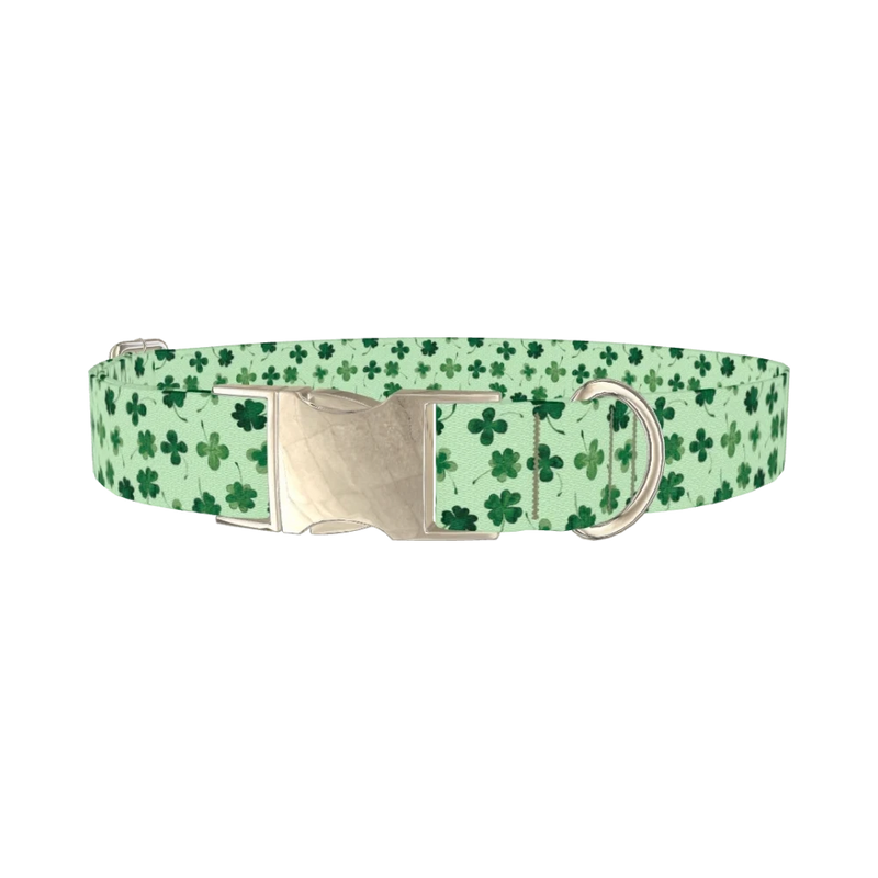 Watercolor Clover Dog Collar - metal silver