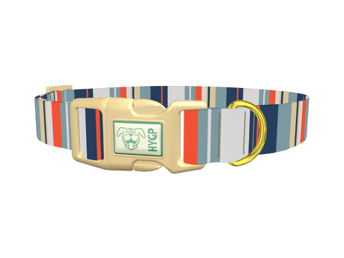 Beige Blue Stripe Dog Collar