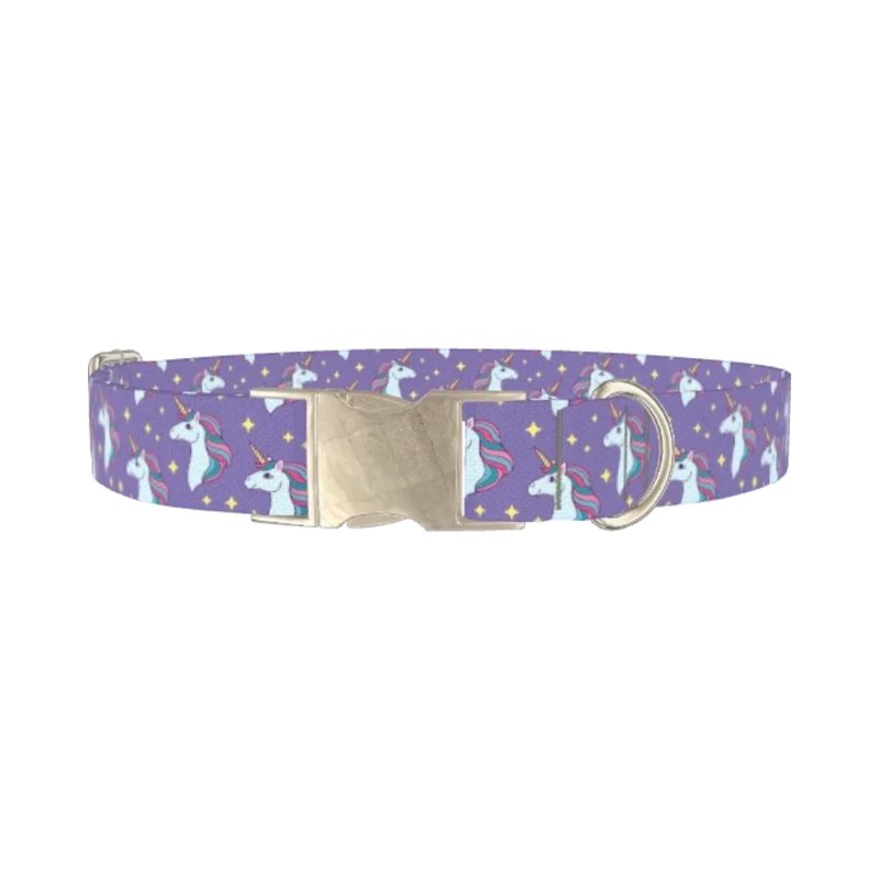 Purple Unicorn Magic Dog Collar - metal silver