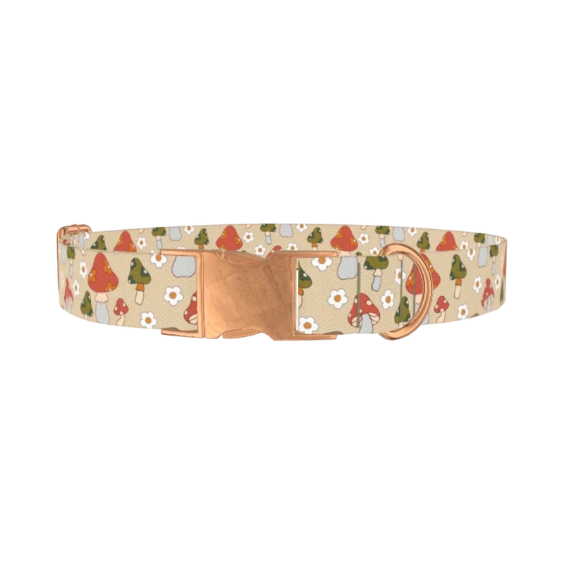 Mushroom and Daisy Dog Collar - metal rose gold