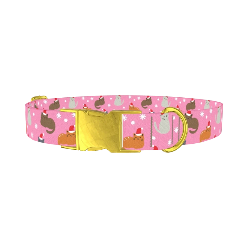Santa Cat Pattern Dog Collar - metal gold