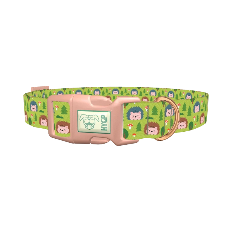 Woodland Hedgehog Dog Collar - plastic rose gold