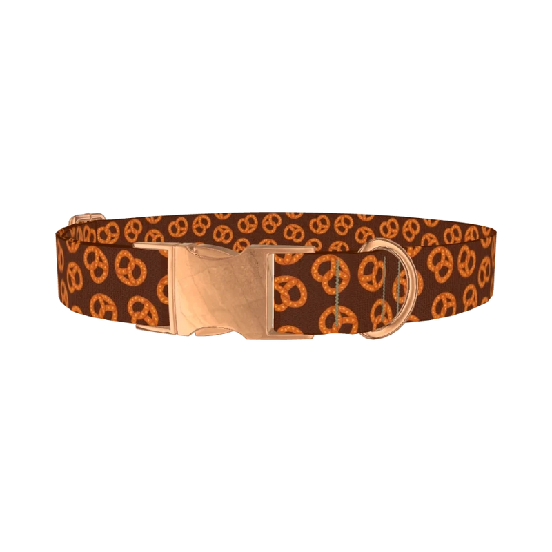Brown Pretzel Dog Collar - metal rose gold