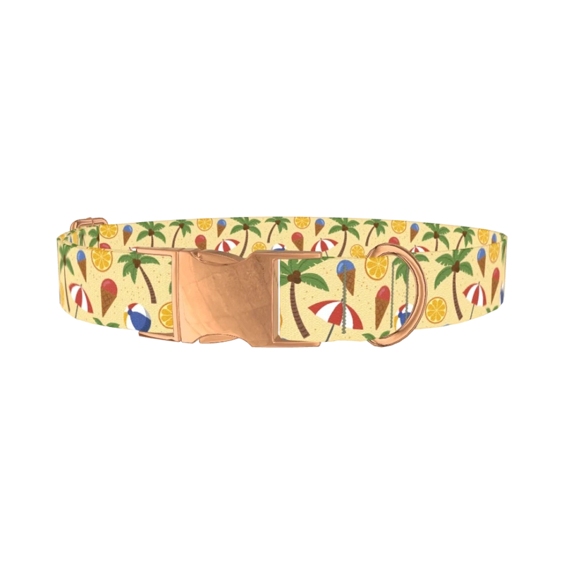 Beach Summer Dog Collar - metal rose gold