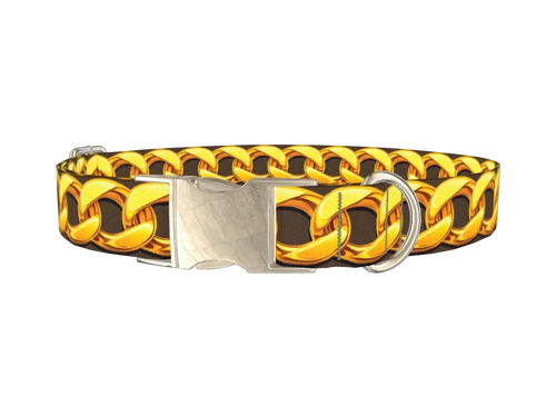 Brown Background Gold Chain Dog Collar