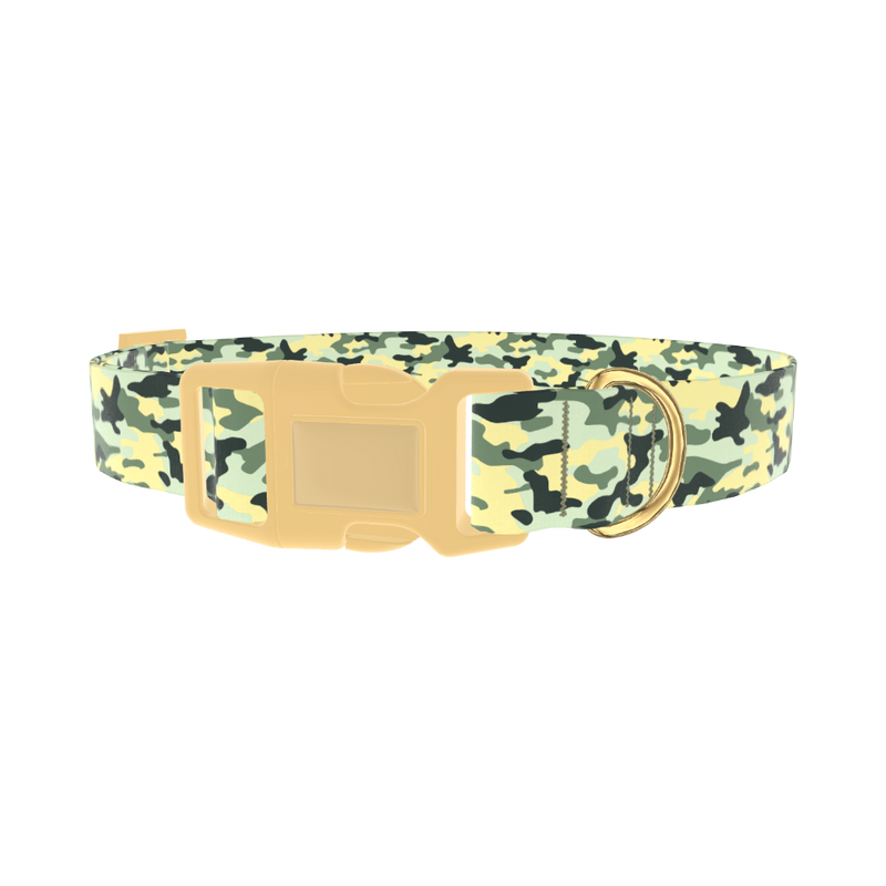 Light Green Camo Dog Collar - plastic gold
