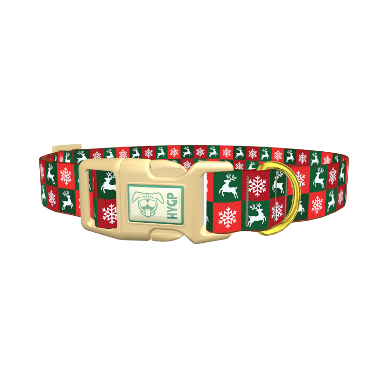 Christmas Plaid Deer Dog Collar - plastic gold