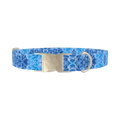 Blue Tie-Dye Swirl Dog Collar - metal silver