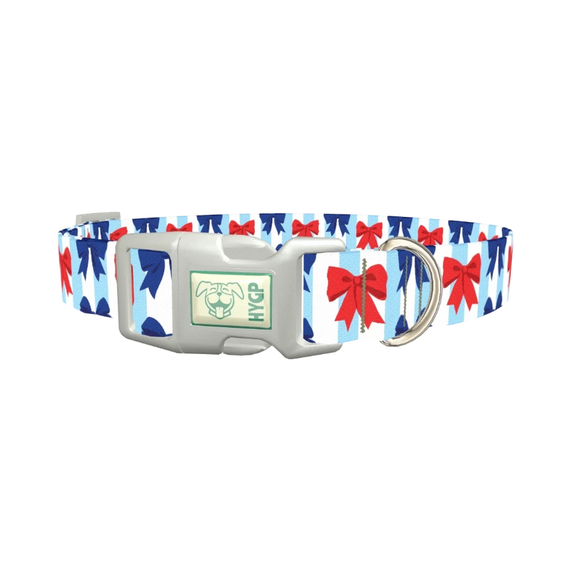 Patriotic Bow Dog Collar - plastic silver
