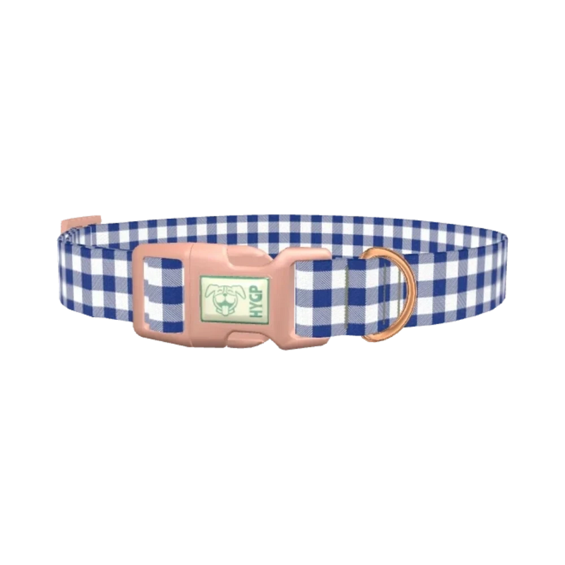 Blue White Plaid Dog Collar - plastic rose gold