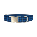 Dark Blue Checkered Dog Collar - metal silver