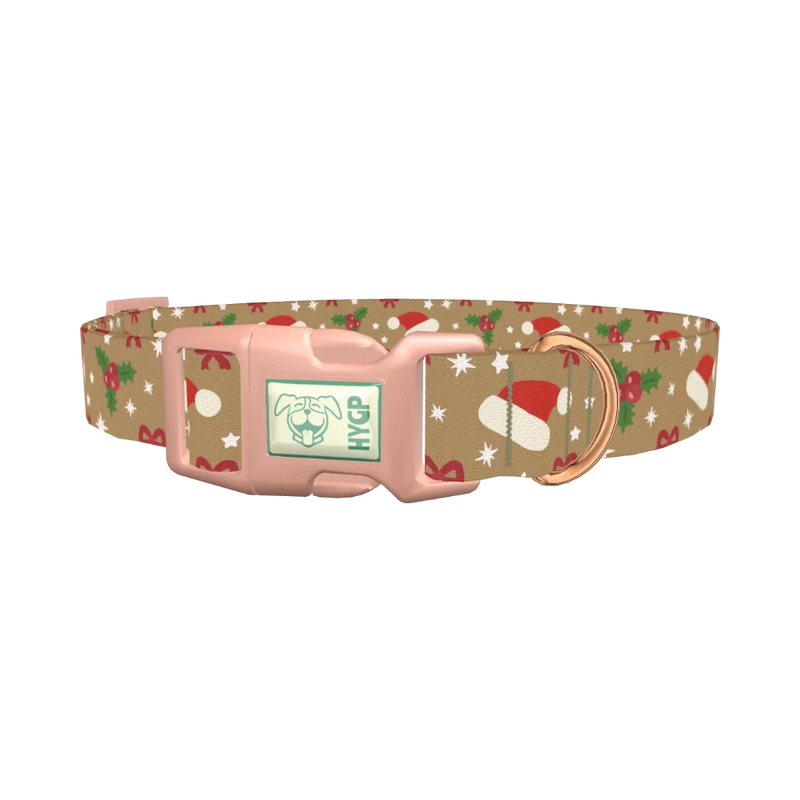 Santa Hat and Holly Dog Collar - plastic rose gold