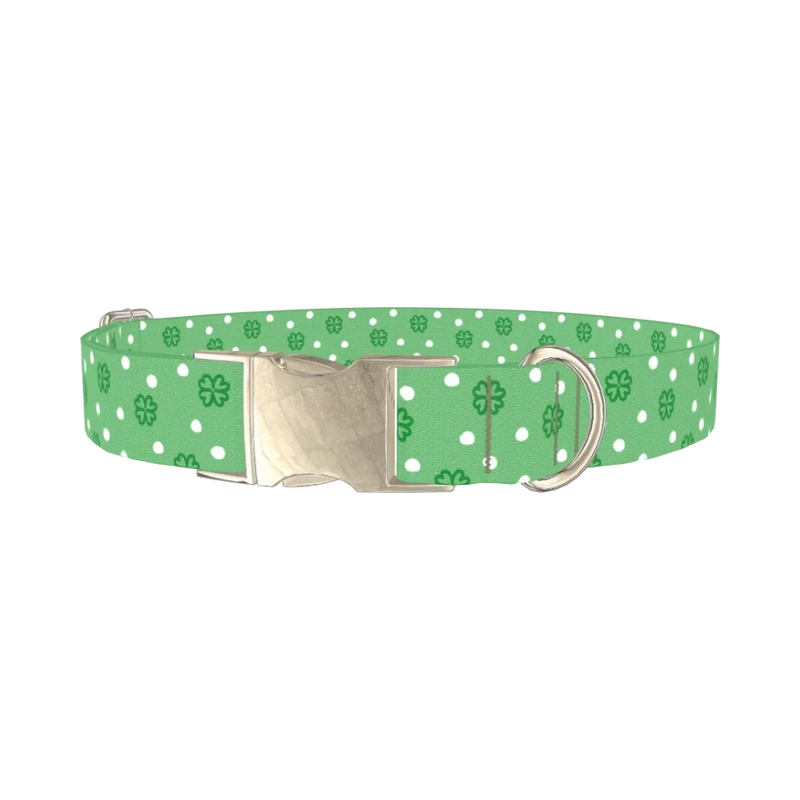 Polka Dot Clover Dog Collar - metal silver