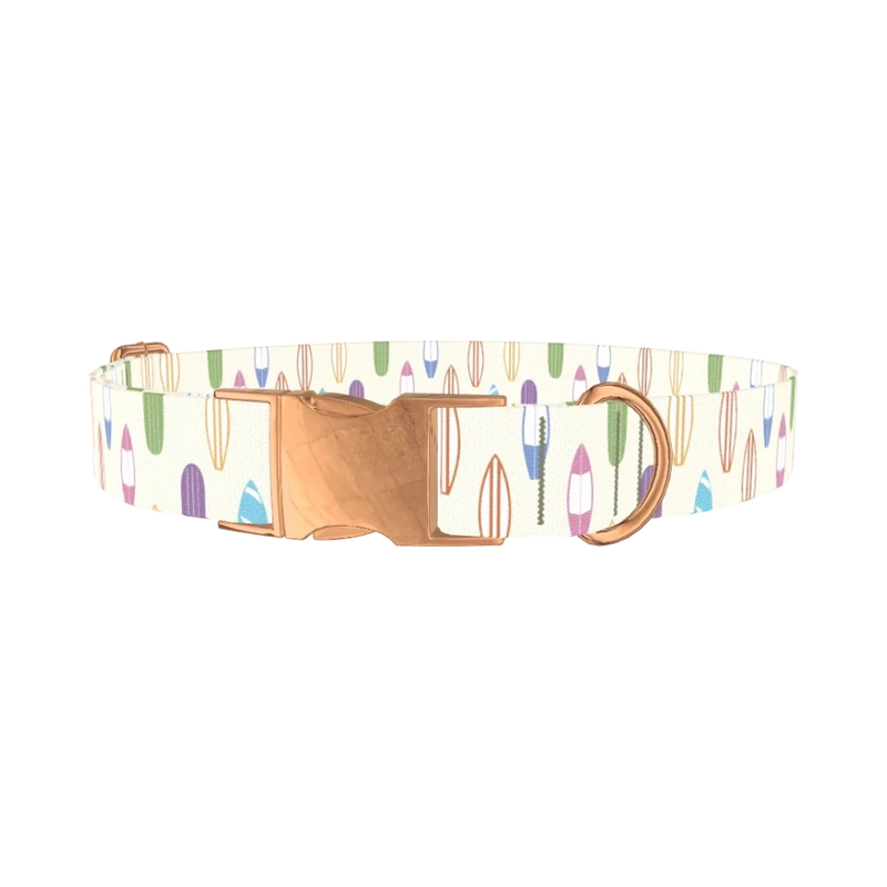 Colorful Surfboard Dog Collar - metal rose gold