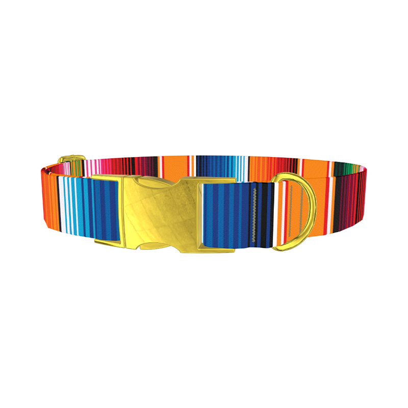 Mexican Textile Stripes Dog Collar - metal gold