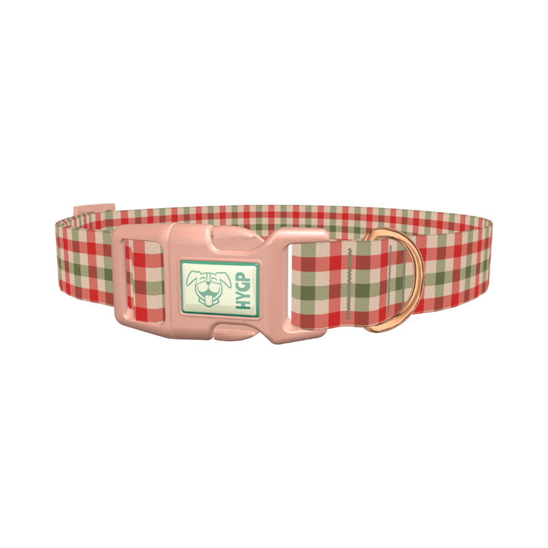 Red Green Plaid Dog Collar - plastic rose gold