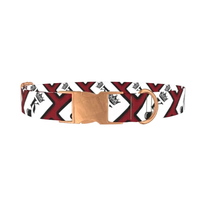 Royal Card Pattern Dog Collar - metal rose gold