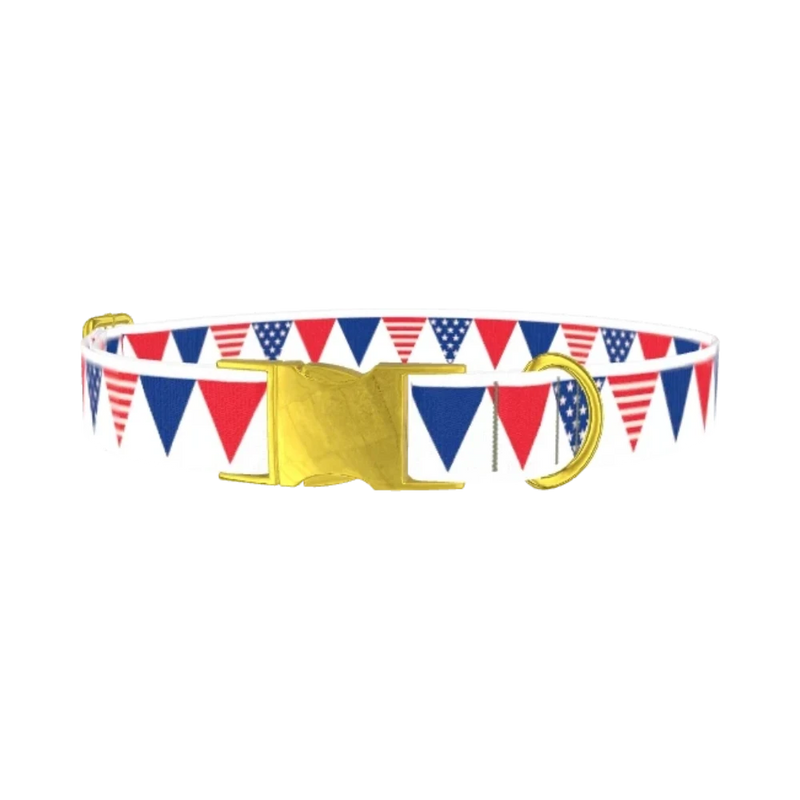 Patriotic Stars and Stripes Dog Collar - metal gold
