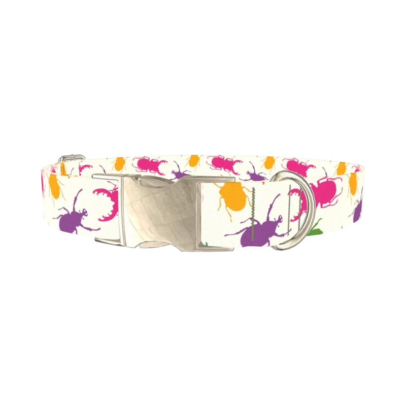 Colorful Beetle Dog Collar - metal silver