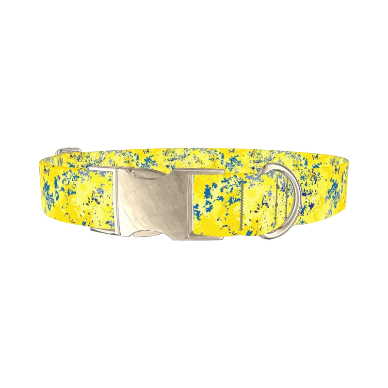 Yellow Abstract Dog Collar - metal silver