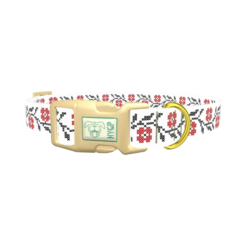 Cross Stitch Floral Dog Collar - plastic gold
